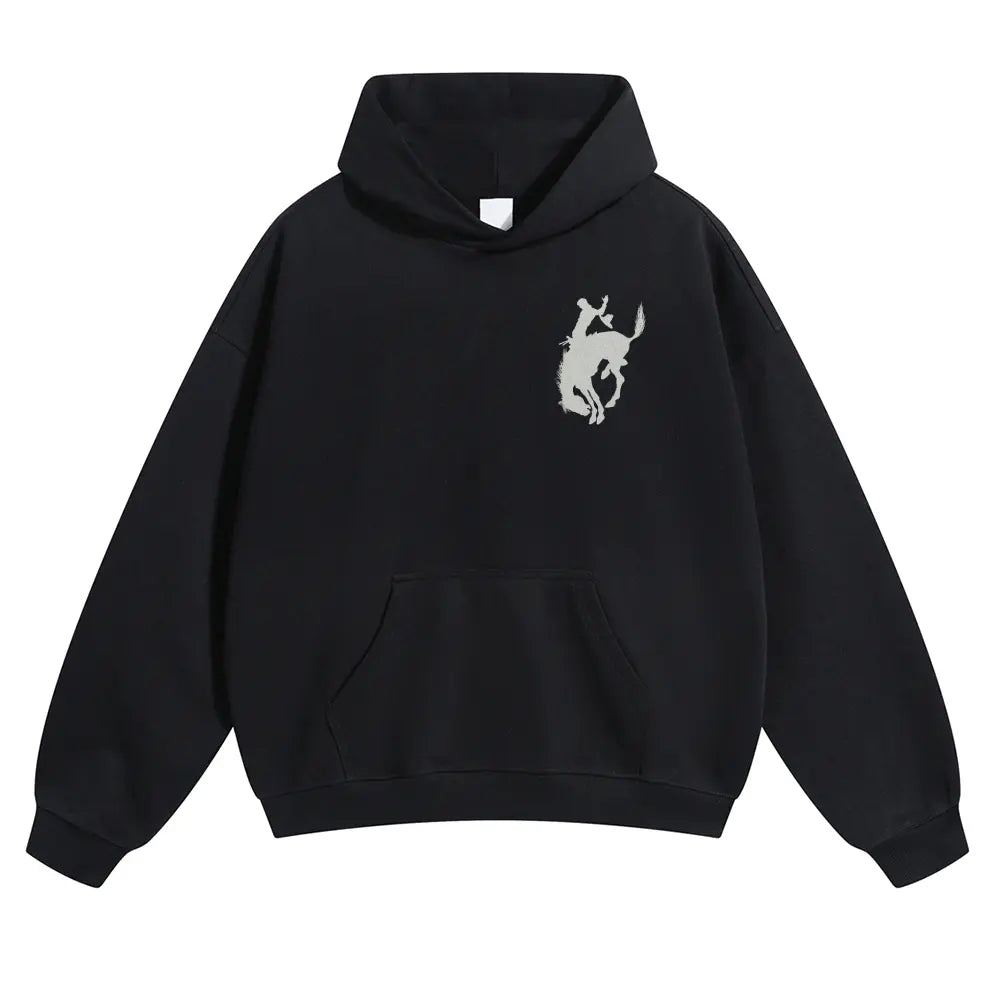 Unisex Western Graphic Pullover Hoodie, Men's Long Sleeve Let 'Er Buck Rodeo Sweatshirt, Soft Cotton-Blend Oversized Streetwear - View 3