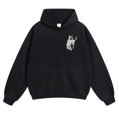 Unisex Western Graphic Pullover Hoodie, Men's Long Sleeve Let 'Er Buck Rodeo Sweatshirt, Soft Cotton-Blend Oversized Streetwear - View 3