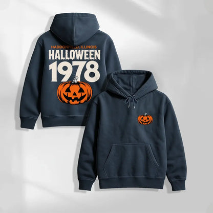 Unisex Vintage Halloween Pumpkin Graphic Hoodie, 1978 Spooky Front and Back Print Pullover Sweatshirt, Casual Oversized Long Sleeve Streetwear Hoodie for Halloween Party, Fall and Daily Wear - View 4