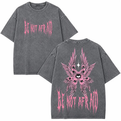 Back to School Men's Gothic Unisex Short-Sleeve 100% Cotton T-Shirt, 'Be Not Afraid' Printed Wings, Loose Distressed Baggy Oversized Casual Menswear, Alt Clothes Retro Streetwear Top, Whimsical Festive Father's Day Pick, Tshirt, Shortsleeve - View 14