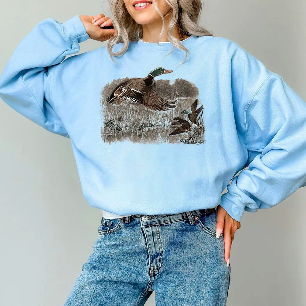 Mallard Duck Vintage Crewneck Sweatshirt - National Hunting Day Retro Hunting Season - Unisex Cotton Apparel Fathersdaygift Womenswear - View 14