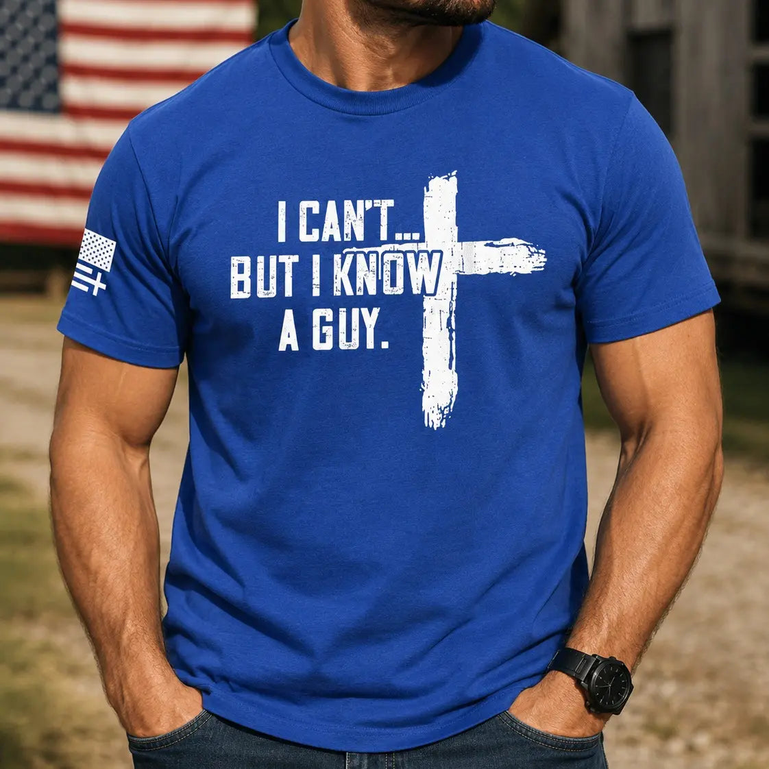 TRENZ SHIRT COMPANY Men's Christian Cotton-Polyester Short-Sleeve Tshirt - "I Can't But I Know A Guy" Cross Biblical Print, Faith-Based Fashion, Bible Verse Graphic Casual Top, Christian Clothing, Men's Graphic Tees - View 9