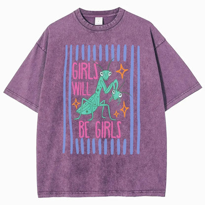 Men's Cotton Casual Unisex Menswear Top - Fitted Round Neck Washed Funny T-Shirt, Girls Will Be Girls Mantis Cartoon Print, Feminist Bug Design, Gift for Insect Lovers - View 13