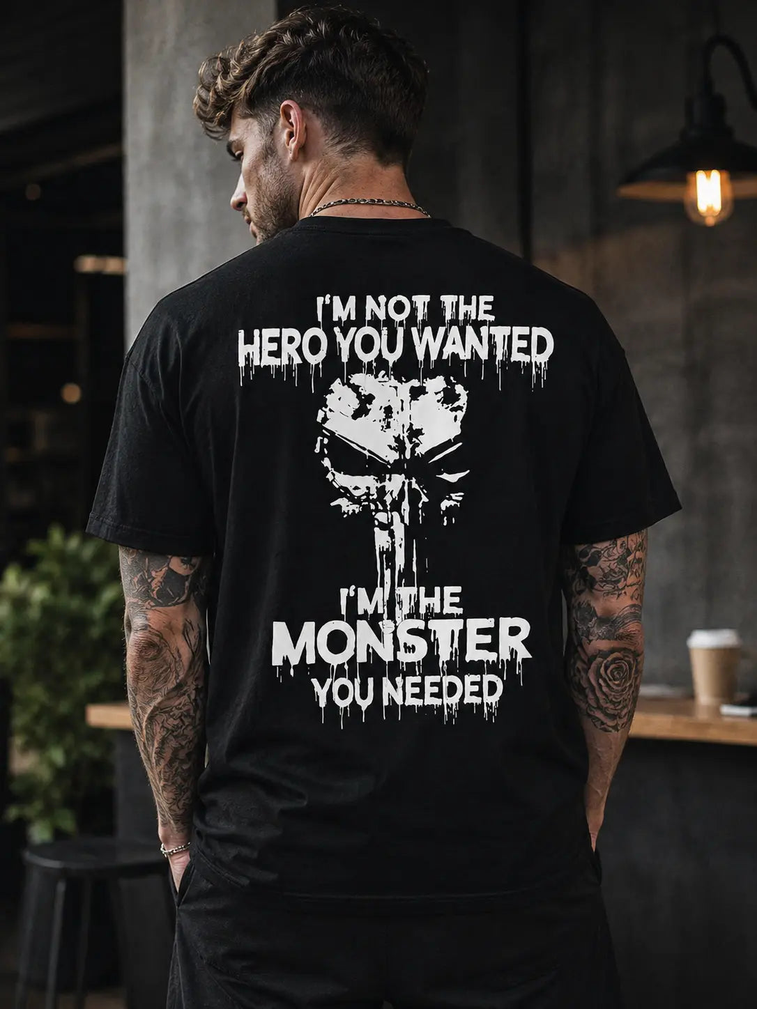I'm Not The Hero You Wanted I'm The Monster You Needed Skull Print Men's T-Shirt,Regular,Grunge - View 5