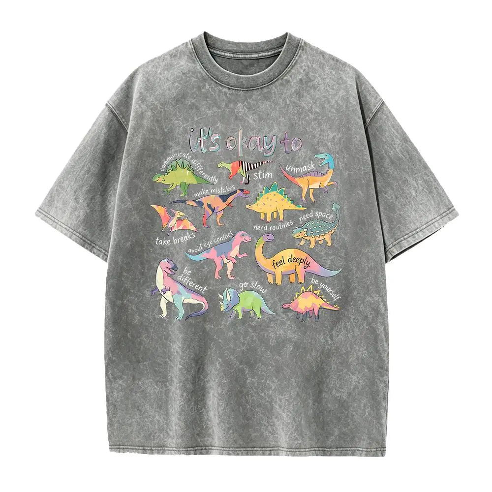 Women's Fitted Short-Sleeve Autism Awareness T-Shirt - Smooth, Seamless Fabric, Vibrant Graphics, "It’s Ok To Be Different" Dinosaur Design, Neurodiversity Gift for SPED Teachers - View 5