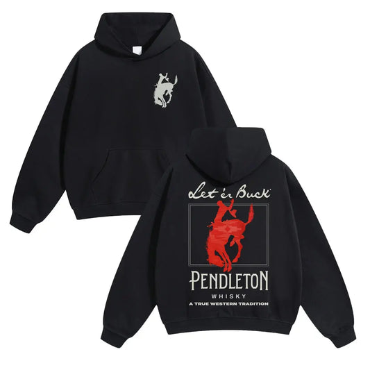 Unisex Western Graphic Pullover Hoodie, Men's Long Sleeve Let 'Er Buck Rodeo Sweatshirt, Soft Cotton-Blend Oversized Streetwear - View 1