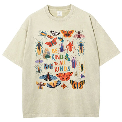 Men's Unisex Vintage 90s "Be Kind To All Kinds Insect Bugs" Graphic Top, Casual Fabric T-Shirt, Oversized Streetwear Vacation Outfit - View 4