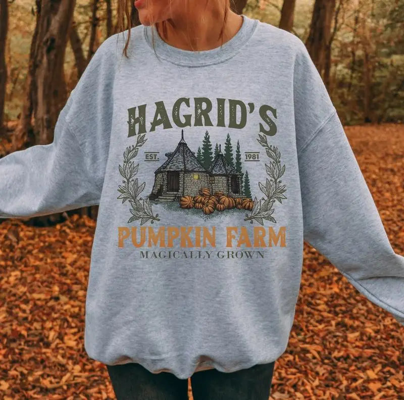 Hagrid's Pumpkin Patch Shirt - Sweatshirt - Hoodie, Vintage Fall Shirt, Retro Halloween T-Shirt, Pumpkin Patch Sweatshirt, Wizard Halloween Shirt, Spooky Season T-Shirt, HP Fan Gift, Full Color, Unisex Shirt, Casual, Classic Fashion, Full Sizes, Tee Print - View 3