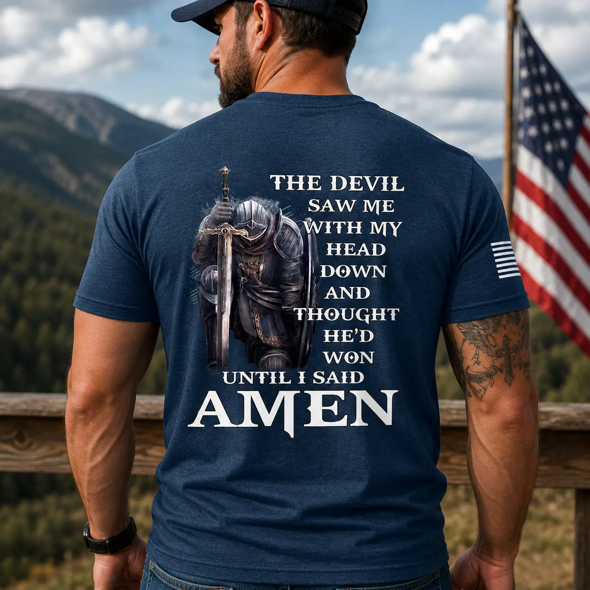 TRENZ SHIRT COMPANY Men's Devil Thought He'd Won Christian Graphic T-Shirt - Casual Short-Sleeve Cotton Crew Neck Tops, Christian Art, Scripture Print, Faith-Based Fashion Streetwear - View 4