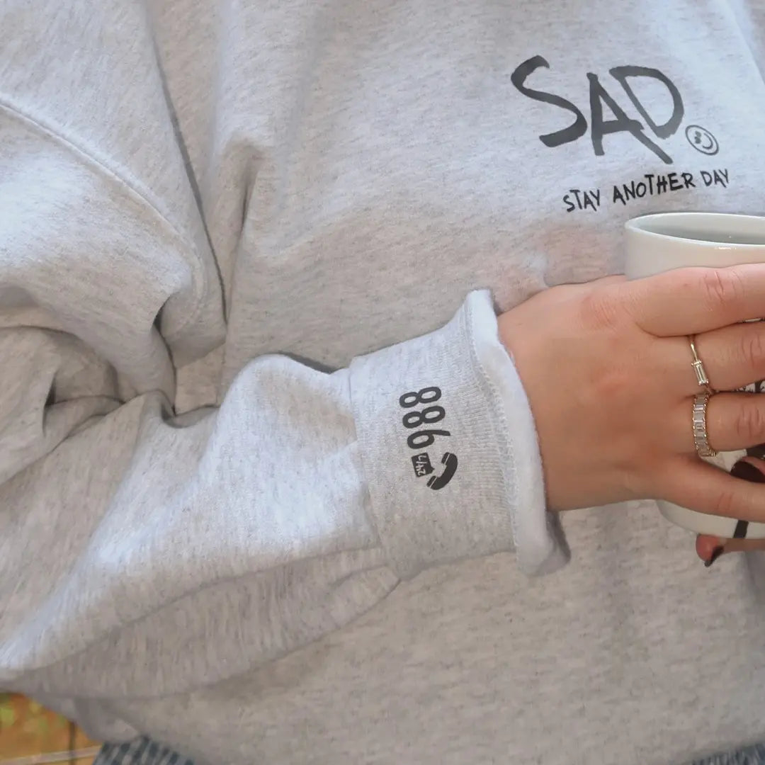Stay Another Day Men's Stylish Text Print Sweatshirt - Soft Fabric Casual Pull-On Top, Crew Neck/Round Neck or Hoodie, SAD Mental Health Awareness Menswear, True Fit Long Sleeve Tops (S Size Available) - View 4