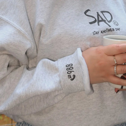 Stay Another Day Men's Stylish Text Print Sweatshirt - Soft Fabric Casual Pull-On Top, Crew Neck/Round Neck or Hoodie, SAD Mental Health Awareness Menswear, True Fit Long Sleeve Tops (S Size Available) - View 4