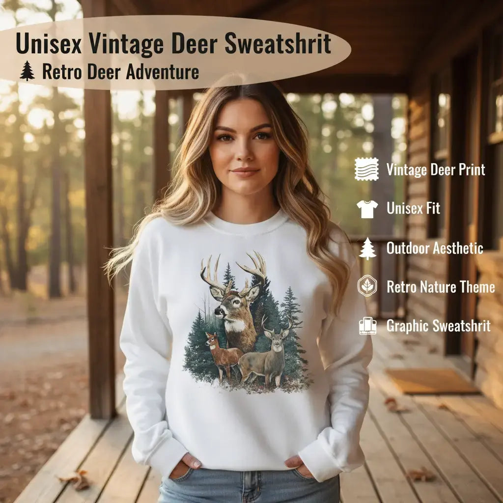 Women's Retro Deer Graphic Crewneck Sweatshirt Pullover Womenswear Unisex Cotton - View 9