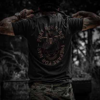 COMBAT IRON Men's Soft Cotton Graphic T-Shirt - Short-Sleeve, Round Neck, Tapered Athletic Menswear Top with "Pray For Peace. Prepare For War." Print, Comfortable Fabric - View 3