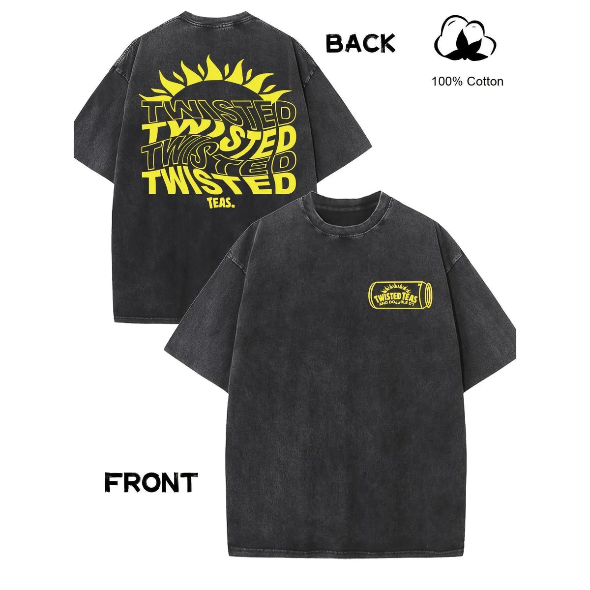 Vintage-Inspired Twisted Tea Cotton Short-Sleeve Tshirt - ,Double-Sided Print, Drop Shoulder Sleeves, 230g Thick High-Quality Fabric, Round Neck, Casual Streetwear Top - View 4