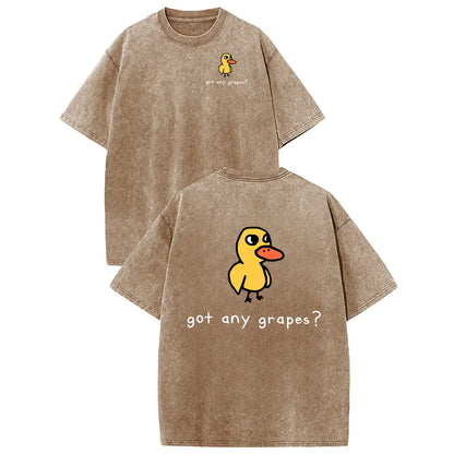 Holafish Women's Retro Vintage Short-Sleeve Cotton T-Shirt - Round Neck, Breathable Heavy Washed Eat Grapes Duck Graphic, Unisex Casual Loose-Fit Streetwear TopBack To School - View 10