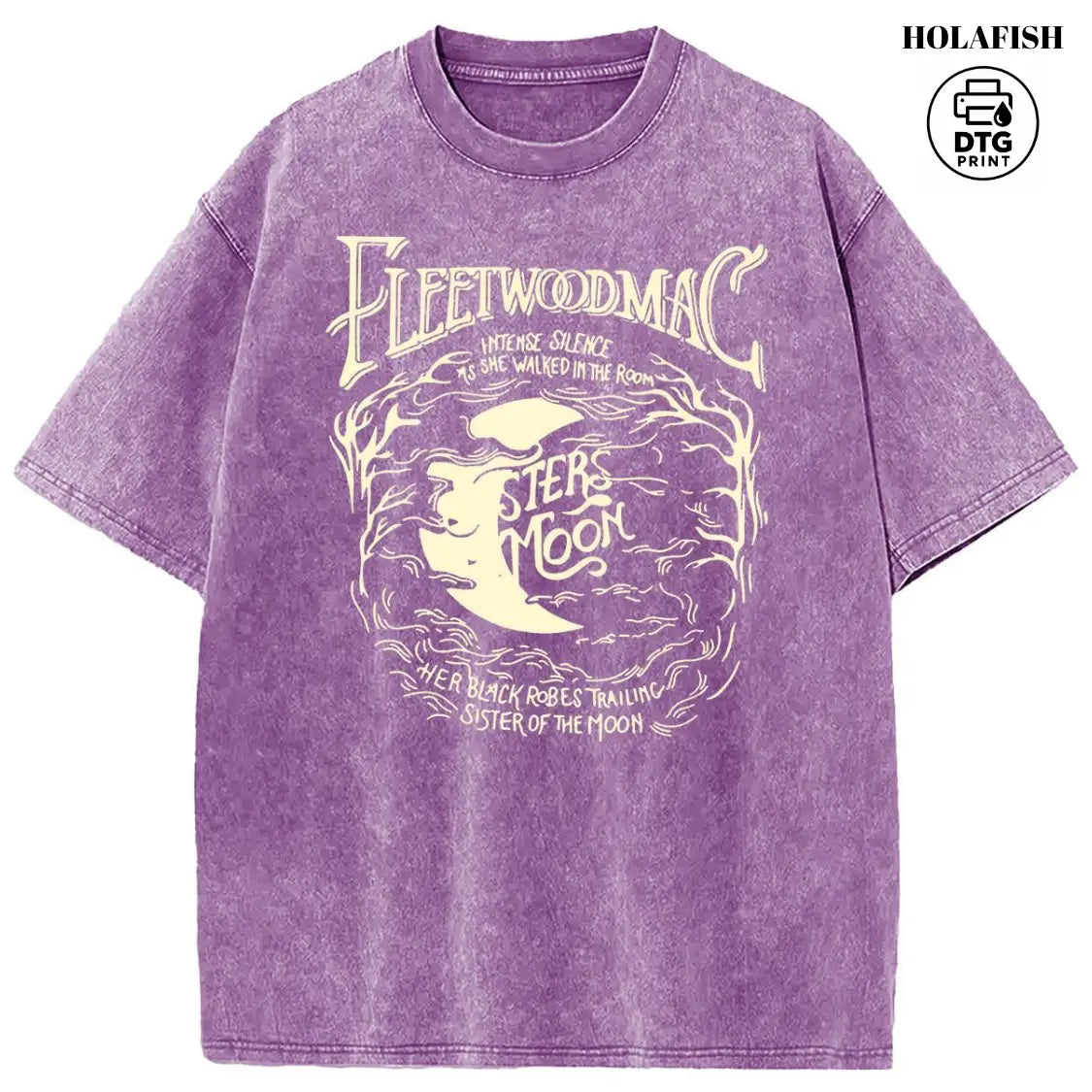 [S-5XL!]Holafish Acid Wash Vintage Moon Pattern T-Shirt Update DTG Pure Cotton Streetwear Graphic Vintage Tees Menswear Womenswear Crewneck Tshirt Summerwear - View 1