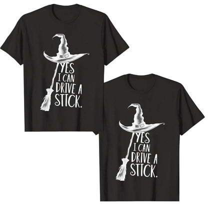Women's Yes I Can Drive a Stick Witch Graphic T-Shirt, Casual Oversized 100% Cotton Short Sleeve Top for Spring Summer - View 13