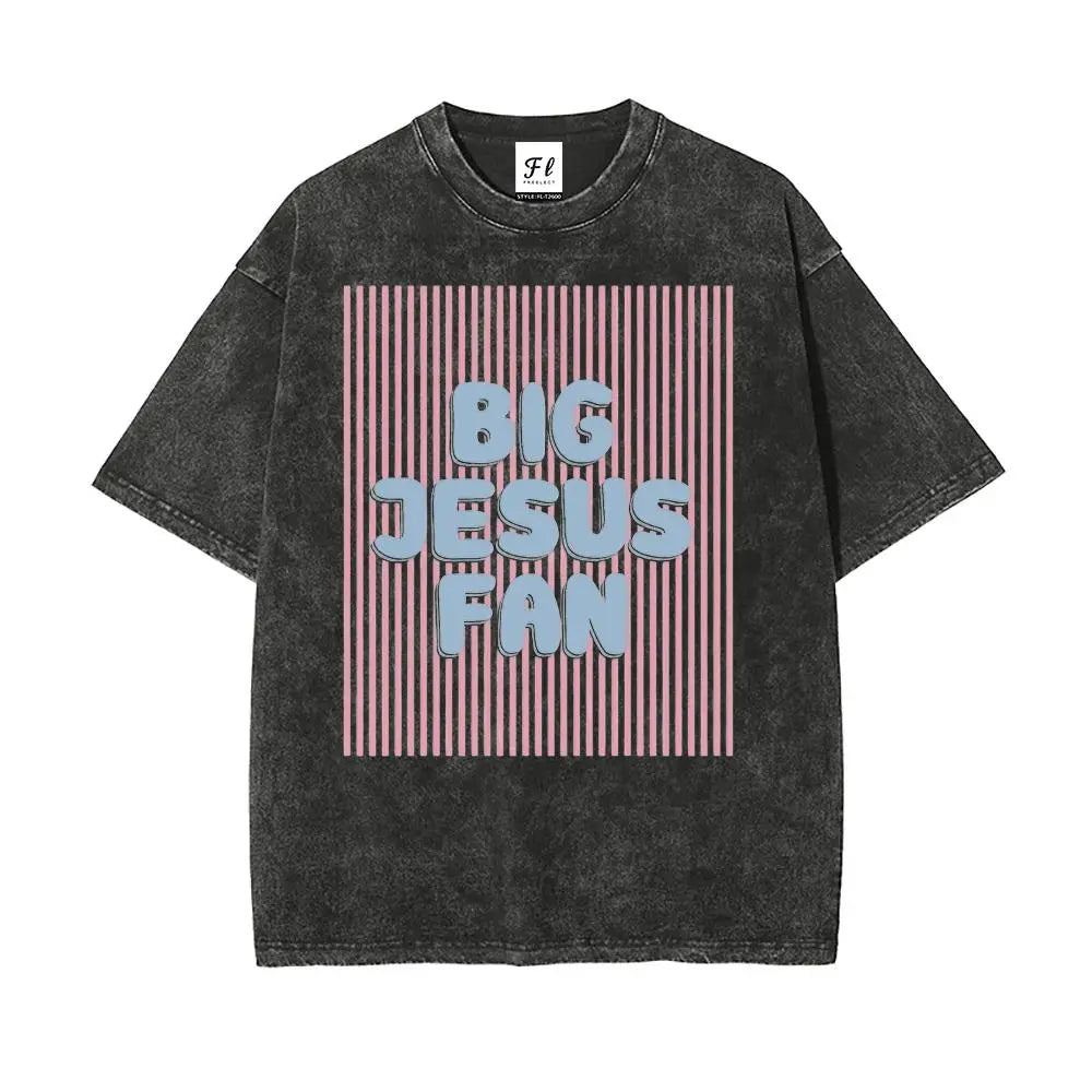 Unisex Big Jesus Fan Unisex Washed T-Shirt Plus Size Shirt Cotton Streetwear Breathable Fabric - View 10