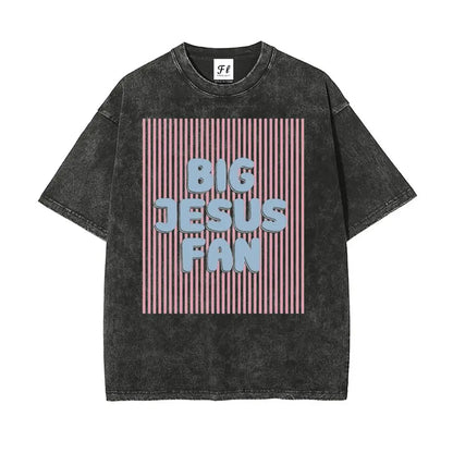 Unisex Big Jesus Fan Unisex Washed T-Shirt Plus Size Shirt Cotton Streetwear Breathable Fabric - View 10