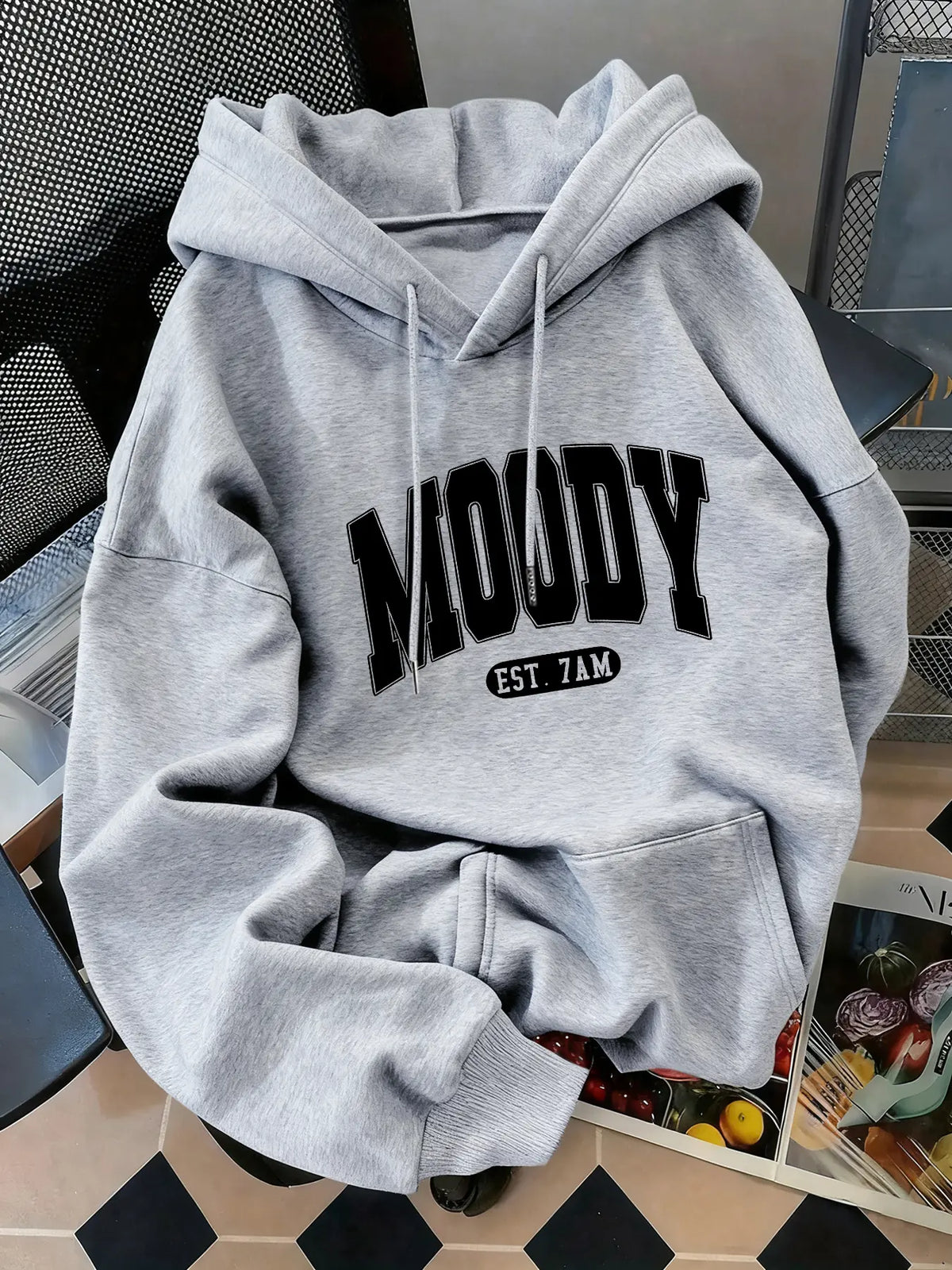 Women's Fashion Hoodie Moody Est 7amk Letter Print Kangaroo Pocket, Casual Long Sleeve Sweatshirt for Fall & Winter, Daily Wear, Casual Hooded Sweatshirts, Everyday - View 15