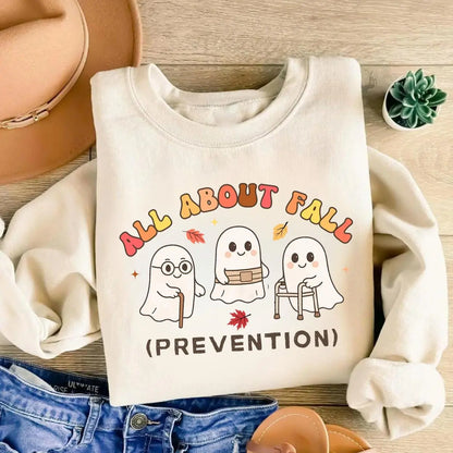 All About Fall Prevention Ghost Sweatshirt or T-Shirt, Cute Halloween Nursing Sweater, Funny Ghost Fall Safety Shirt, Autumn Occupational Therapy Gift - View 10
