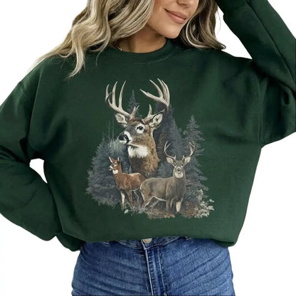 Women's Retro Deer Graphic Crewneck Sweatshirt Pullover Womenswear Unisex Cotton - View 6