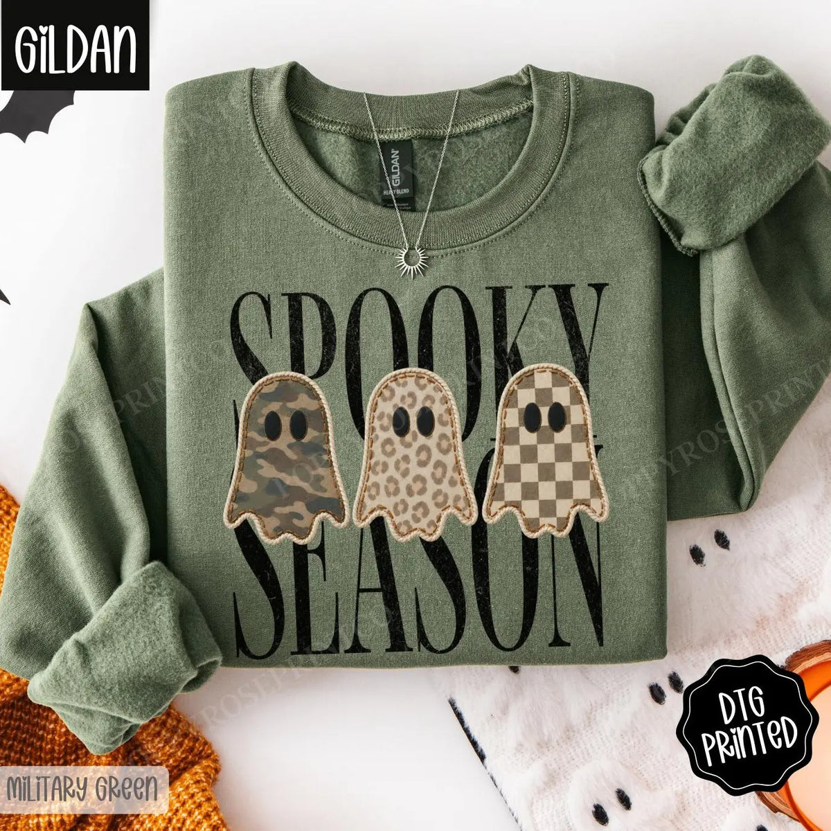 Spooky Season Gildan Sweatshirt, Trendy Women's Halloween Crewneck - View 12