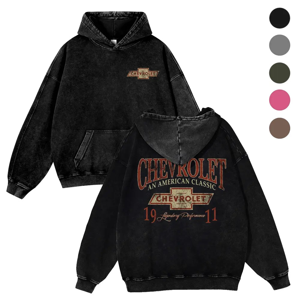 Men's 380g Vintage American Classic Hoodie - Badge Number Slogan Back Print, Loose Fit Tops, Premium Fabric Sweatshirt for Autumn, Jeans, Spring, Cotton, Long Sleeve - View 1