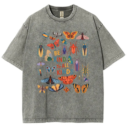 Men's Unisex Vintage 90s "Be Kind To All Kinds Insect Bugs" Graphic Top, Casual Fabric T-Shirt, Oversized Streetwear Vacation Outfit - View 3