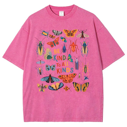Men's Unisex Vintage 90s "Be Kind To All Kinds Insect Bugs" Graphic Top, Casual Fabric T-Shirt, Oversized Streetwear Vacation Outfit - View 15