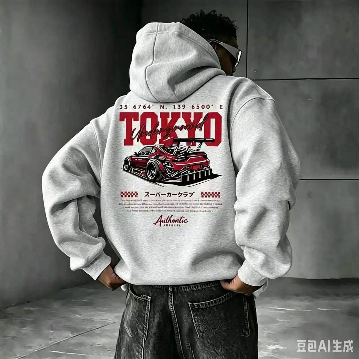 Tokyo Underground Racing Print HoodedSweatshirt, American Street Racing Graphic, LoosePullover Hoodie for Men & Women, Retro Casual Top - View 4