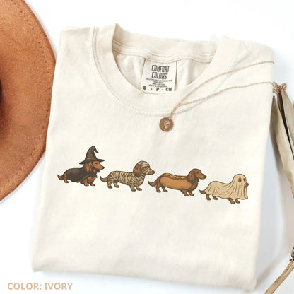 Comfort Colors Halloween Wiener Dog T-shirt Funny Dachshund Costume Tee Retro Fall Graphic T-shirt Cute Dog Lover Gift Unisex Halloween Gift Idea, Cotton Fabric - View 4