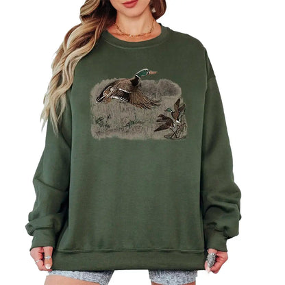 Mallard Duck Vintage Crewneck Sweatshirt - National Hunting Day Retro Hunting Season - Unisex Cotton Apparel Fathersdaygift Womenswear - View 18