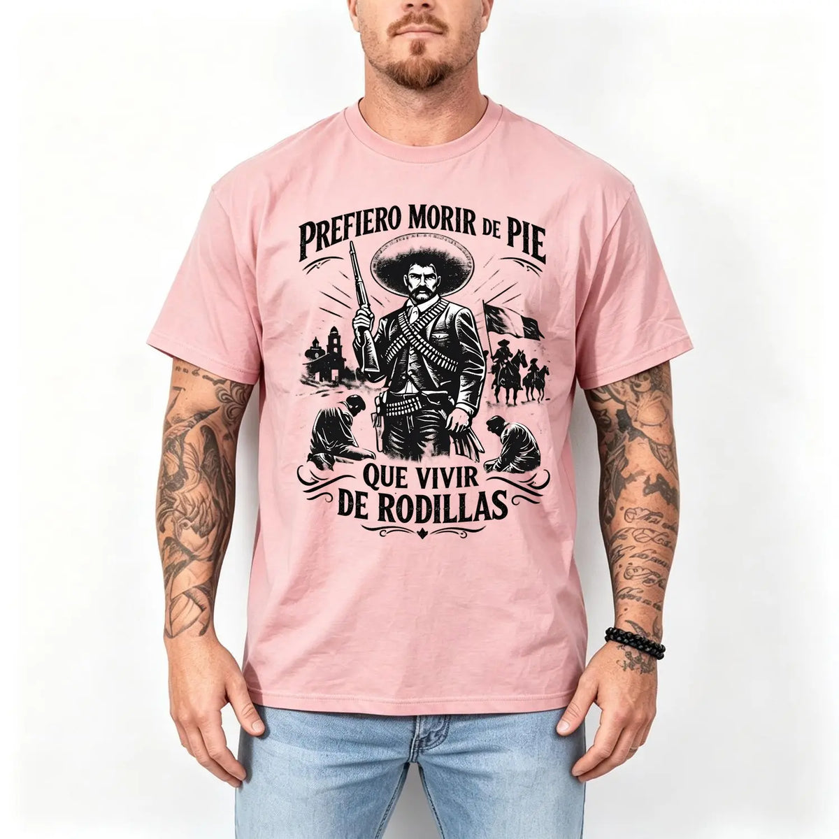 Men's 100% Pure Cotton Oversized Short-Sleeve Crew Neck T-Shirt - Historical Icon Emiliano Zapata Print Casual Graphic Top, Mexican Revolution Heat Transfer Menswear, Vintage Letter Gift for Friends - View 4
