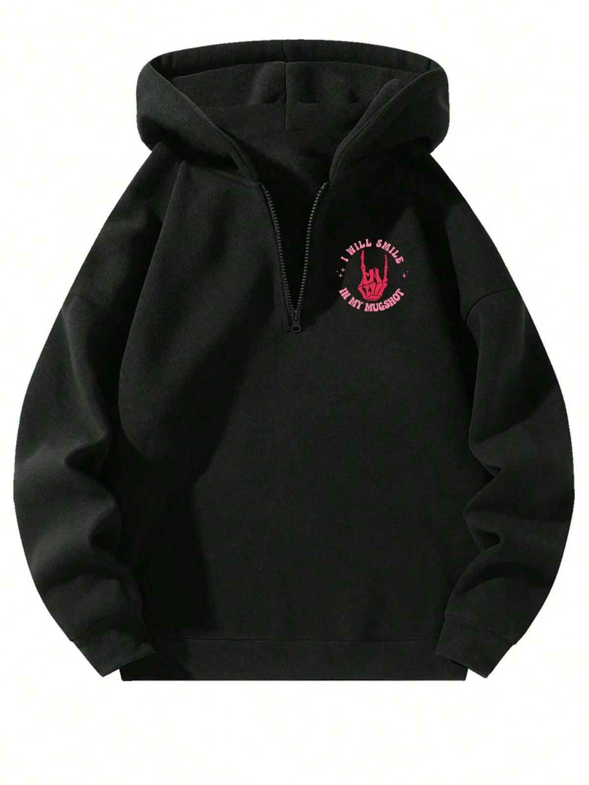 Women's Cartoon Skeleton Hand & Letter Print Drop Shoulder Thermal Lined Fitted Hoodie, Fashion Casual Zipper Hooded Sweatshirt for Daily Holiday Outdoor Wear, Ladies Clothes for Fall & Winter - View 7