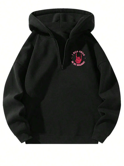 Women's Cartoon Skeleton Hand & Letter Print Drop Shoulder Thermal Lined Fitted Hoodie, Fashion Casual Zipper Hooded Sweatshirt for Daily Holiday Outdoor Wear, Ladies Clothes for Fall & Winter - View 7