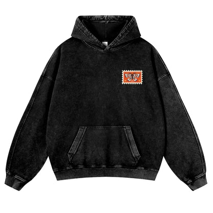 Unisex 380g Washed Brown Vintage Insect Stamp Print Cotton Pullover Hoodie - Soft, Oversize, Casual Longsleeves Tops, Vintage Clothing, 3XL Menswear Autumn Apparel, Cold Wash Compatible - View 10