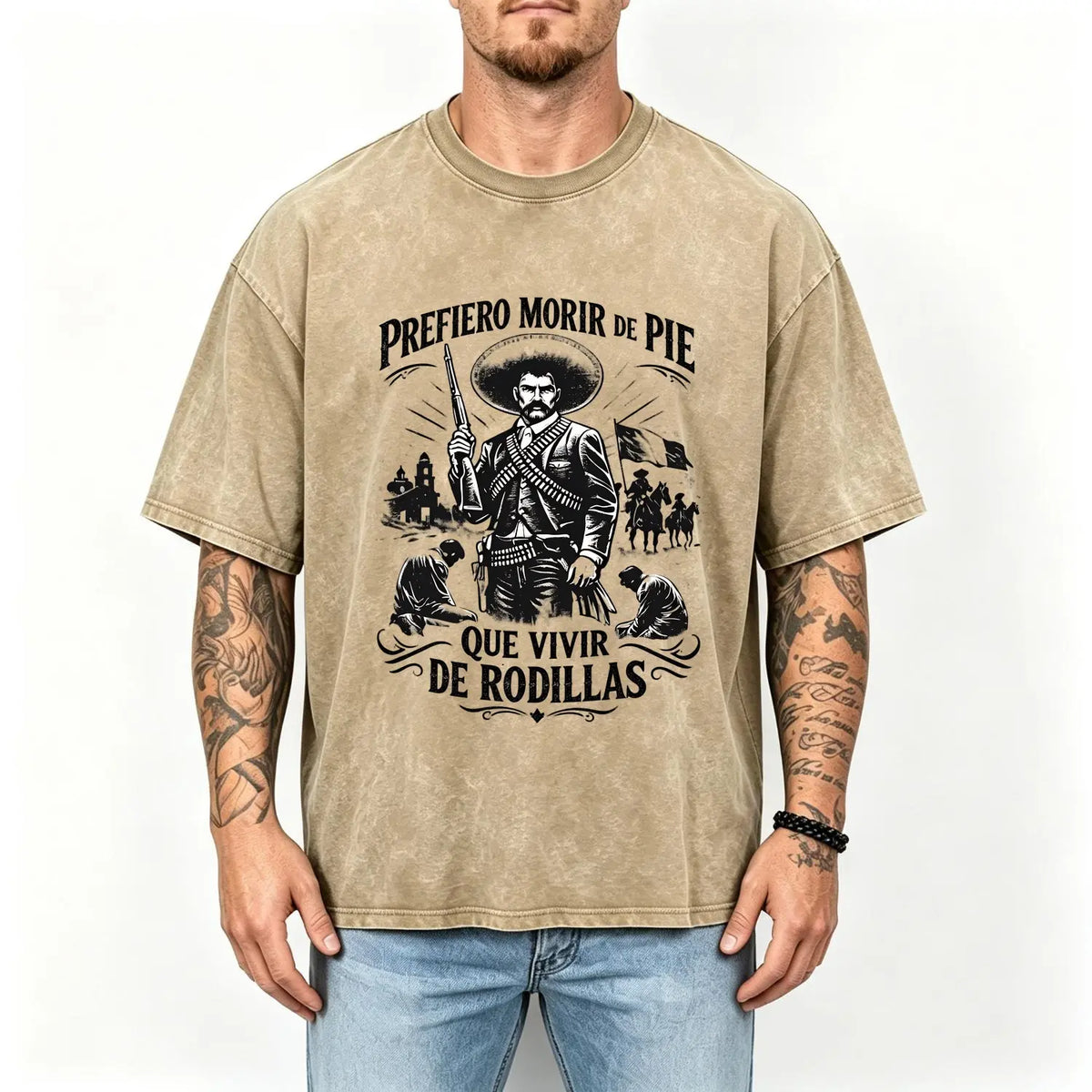 Men's 100% Pure Cotton Oversized Short-Sleeve Crew Neck T-Shirt - Historical Icon Emiliano Zapata Print Casual Graphic Top, Mexican Revolution Heat Transfer Menswear, Vintage Letter Gift for Friends - View 14