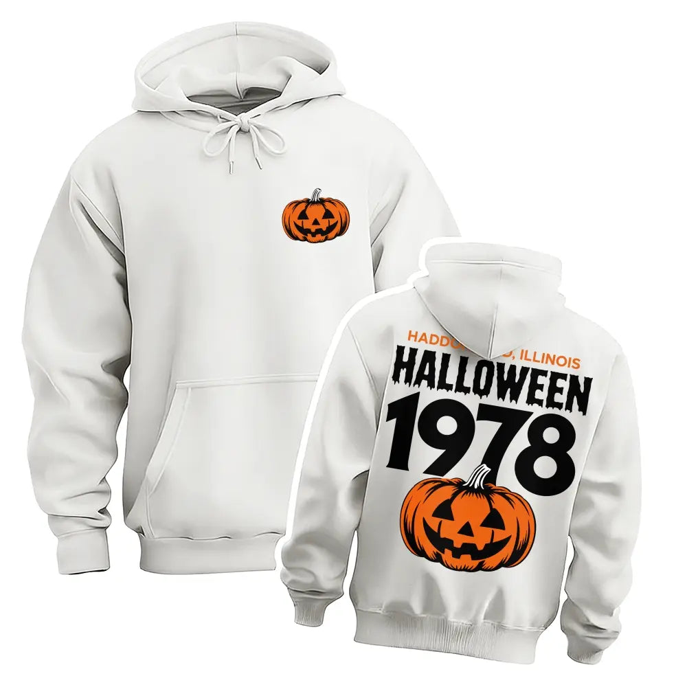 Unisex Vintage Halloween Pumpkin Graphic Hoodie, 1978 Spooky Front and Back Print Pullover Sweatshirt, Casual Oversized Long Sleeve Streetwear Hoodie for Halloween Party, Fall and Daily Wear - View 9