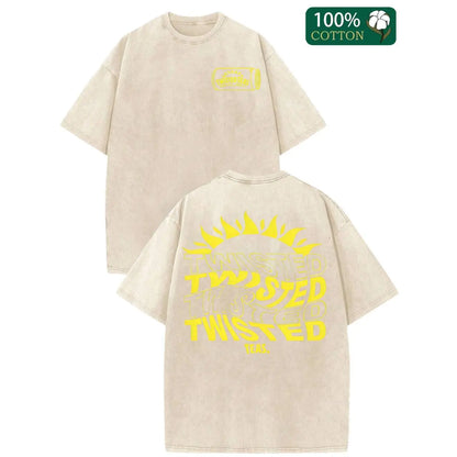 Vintage-Inspired Twisted Tea Cotton Short-Sleeve Tshirt - ,Double-Sided Print, Drop Shoulder Sleeves, 230g Thick High-Quality Fabric, Round Neck, Casual Streetwear Top - View 16