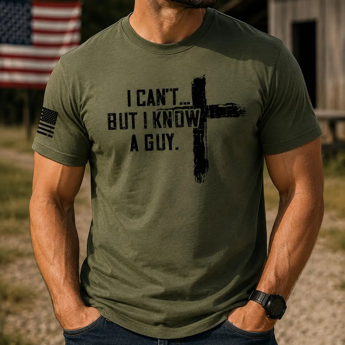 TRENZ SHIRT COMPANY Men's Christian Cotton-Polyester Short-Sleeve Tshirt - "I Can't But I Know A Guy" Cross Biblical Print, Faith-Based Fashion, Bible Verse Graphic Casual Top, Christian Clothing, Men's Graphic Tees - View 10