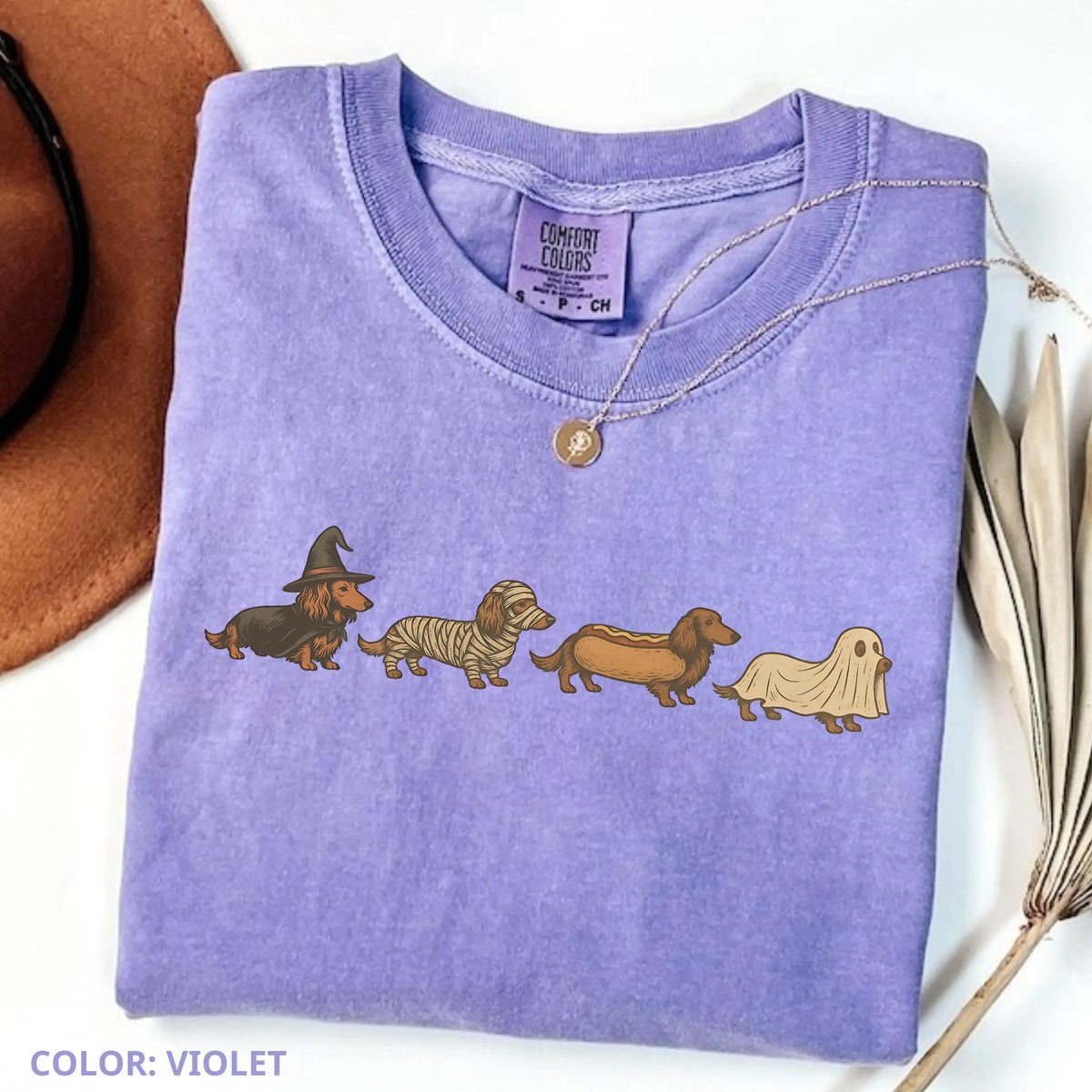 Comfort Colors Halloween Wiener Dog T-shirt Funny Dachshund Costume Tee Retro Fall Graphic T-shirt Cute Dog Lover Gift Unisex Halloween Gift Idea, Cotton Fabric - View 6
