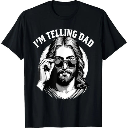 Kids' American Spirit Graphic T-Shirt - "I'm Telling Dad" Jesus Lovers Football Easter Apparel, Classic Crew Neck Short Tops, Casual Summer Fabric Tees for Party Festive Supplies - View 10
