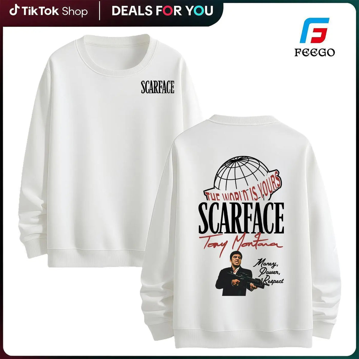 FEEGO Scarface Men's 2-Sided Graphic Tee - 100% Pure Cotton Shortsleeve Round Neck Top, The World is Yours Tony Montana Design, Men's Clothing for Movie Fans, Good Graphic Tees Streetwear Casual Gift for Him Menswear Tshirt - View 2