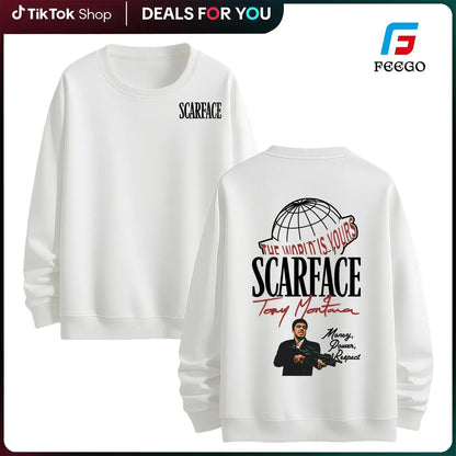 FEEGO Scarface Men's 2-Sided Graphic Tee - 100% Pure Cotton Shortsleeve Round Neck Top, The World is Yours Tony Montana Design, Men's Clothing for Movie Fans, Good Graphic Tees Streetwear Casual Gift for Him Menswear Tshirt - View 2