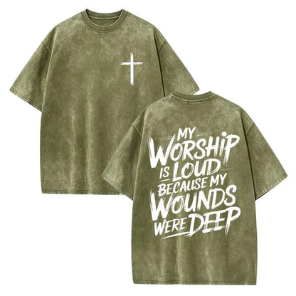 My Worship Is Loud Because My Wounds Were Deep Unisex Washed Christian Shirt, Christian Scripture T-Shirt, Vintage Retro Washed Shirt Double Sided Printed - View 12