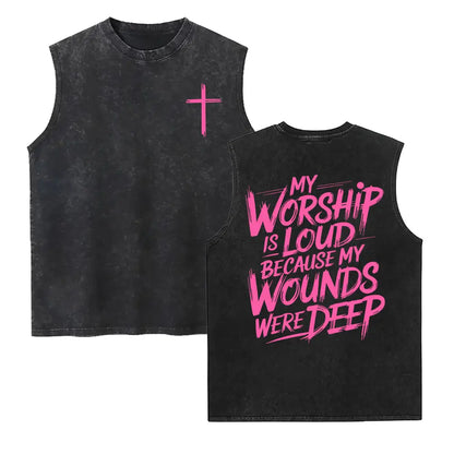 My Worship Is Loud Because My Wounds Were Deep Unisex Washed Christian Shirt, Christian Scripture T-Shirt, Vintage Retro Washed Shirt Double Sided Printed - View 25