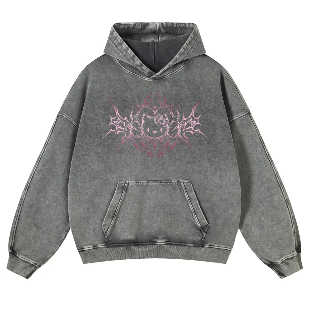Y2K Dark Aesthetic Cat Pullover Hoodie Kitten 380g Autumn VIntage Washed Hoodie Graphic Sweatshirt,back to school,back to school shopping,clothes for back to school,first day of school outfits - View 8