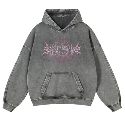 Y2K Dark Aesthetic Cat Pullover Hoodie Kitten 380g Autumn VIntage Washed Hoodie Graphic Sweatshirt,back to school,back to school shopping,clothes for back to school,first day of school outfits - View 8