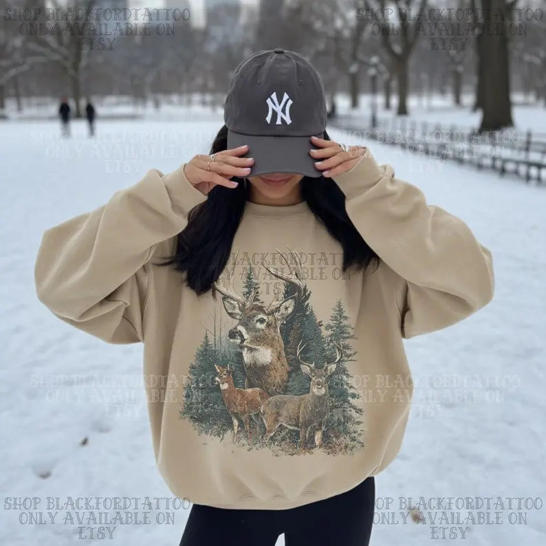 Midwest Sweatshirt, Vintage Deer Sweater, Hunting Season Gift, Old Money Preppy Sweatshirt - View 2